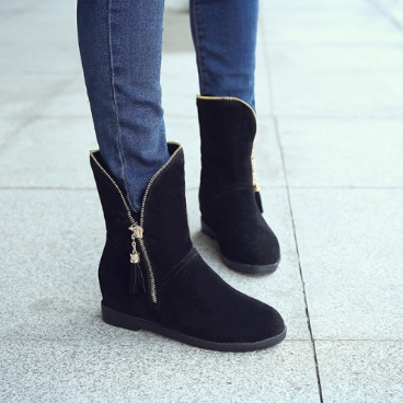 Yellow Suede Flat Heel Zipper Spring/Fall Daily Boots