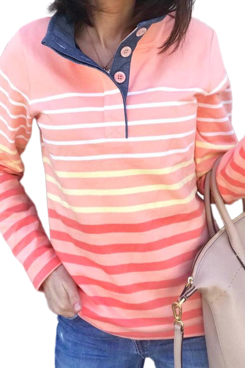 Orange Ombre Striped Denim Collar Shirt