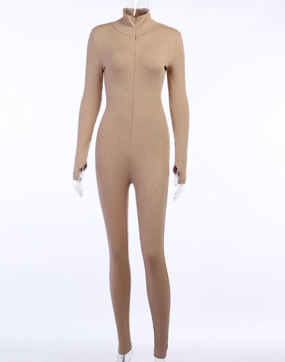 Sports Fitness Solid Zipper Jumpsuit