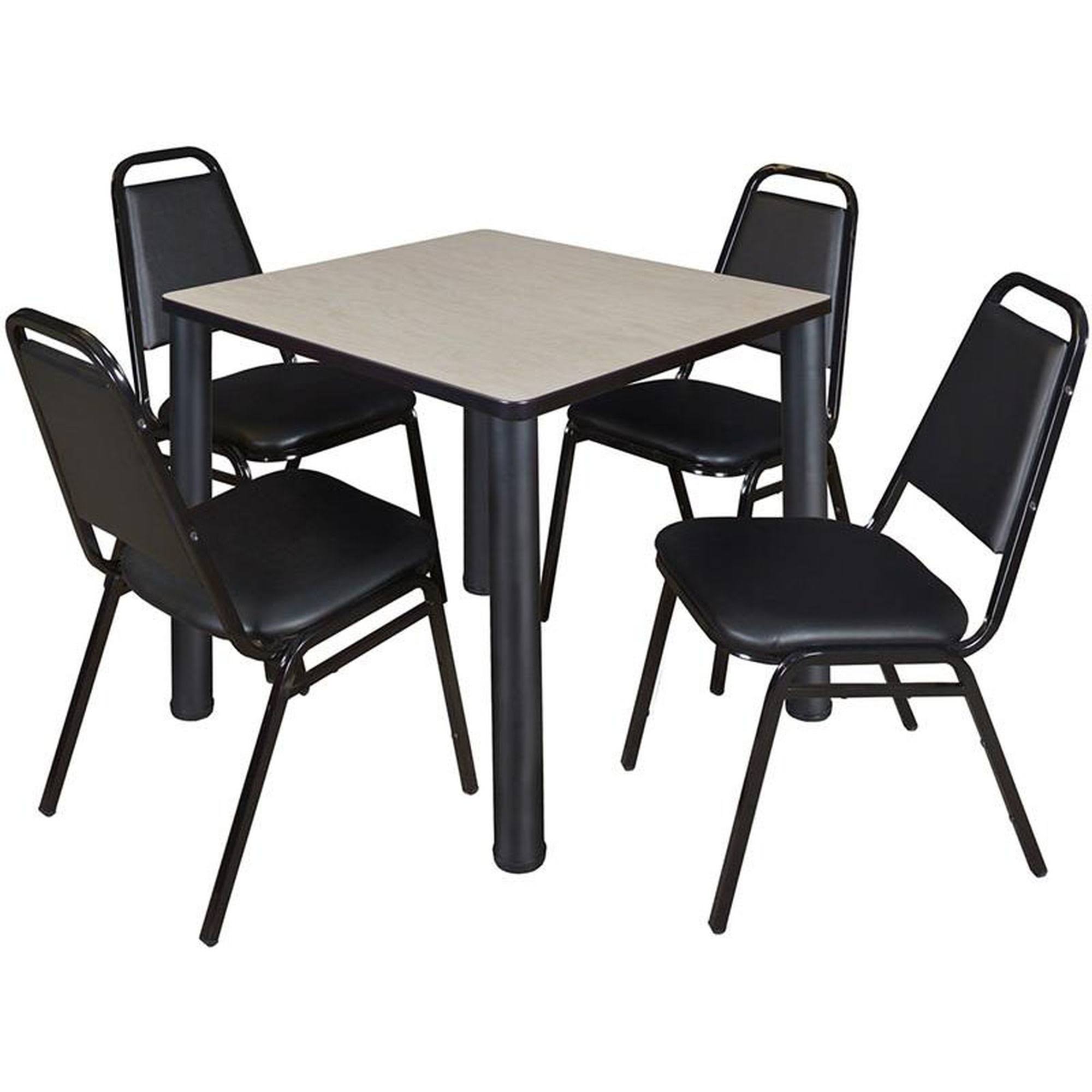 Regency Kee 30x22 Square Breakroom Table- Maple/ Black 4 Restaurant Stack Chairs- Black