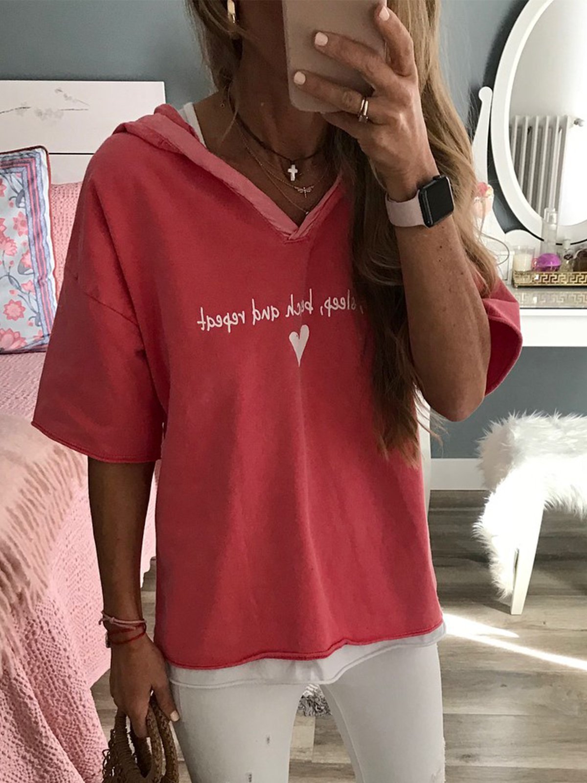 Short Sleeve Round Neck Cotton Casual Tops