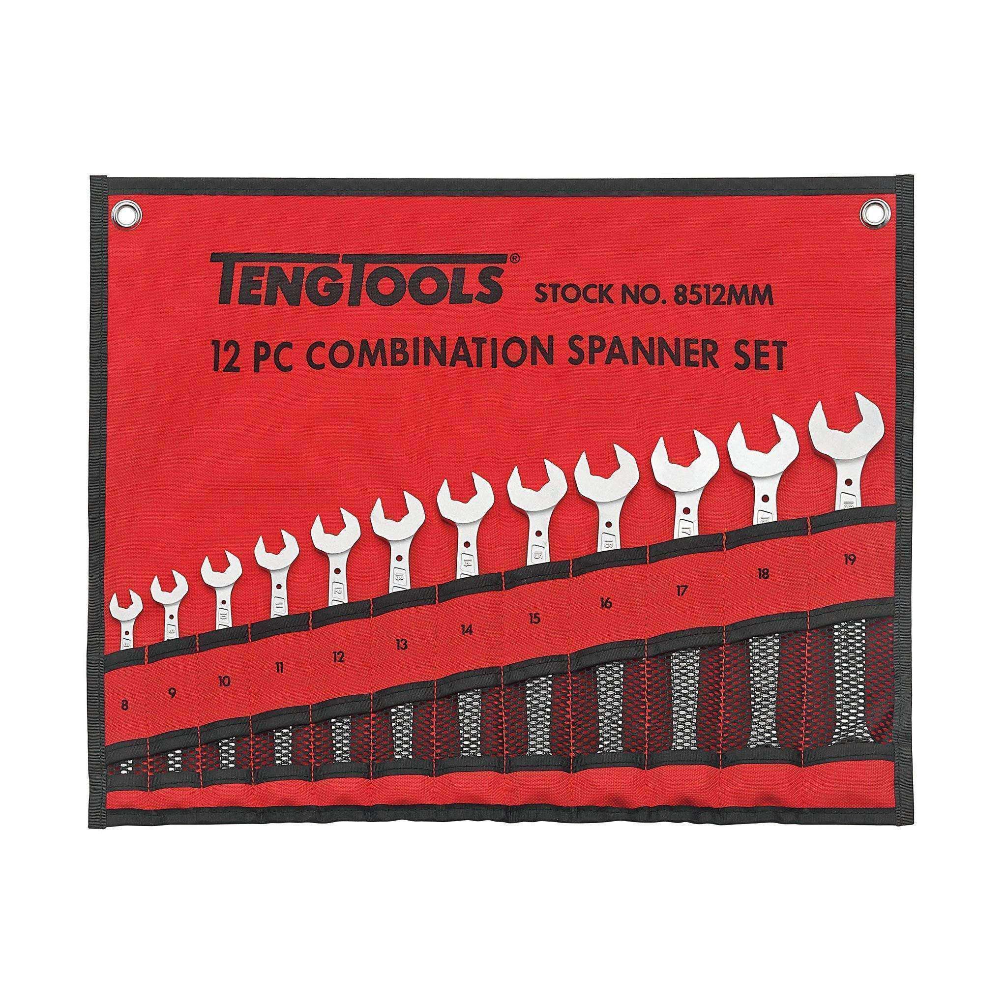 Teng Tools – 12 Piece Anti Slip Metric Combination Spanner Set 8-19mm – TEN-O-8512MM