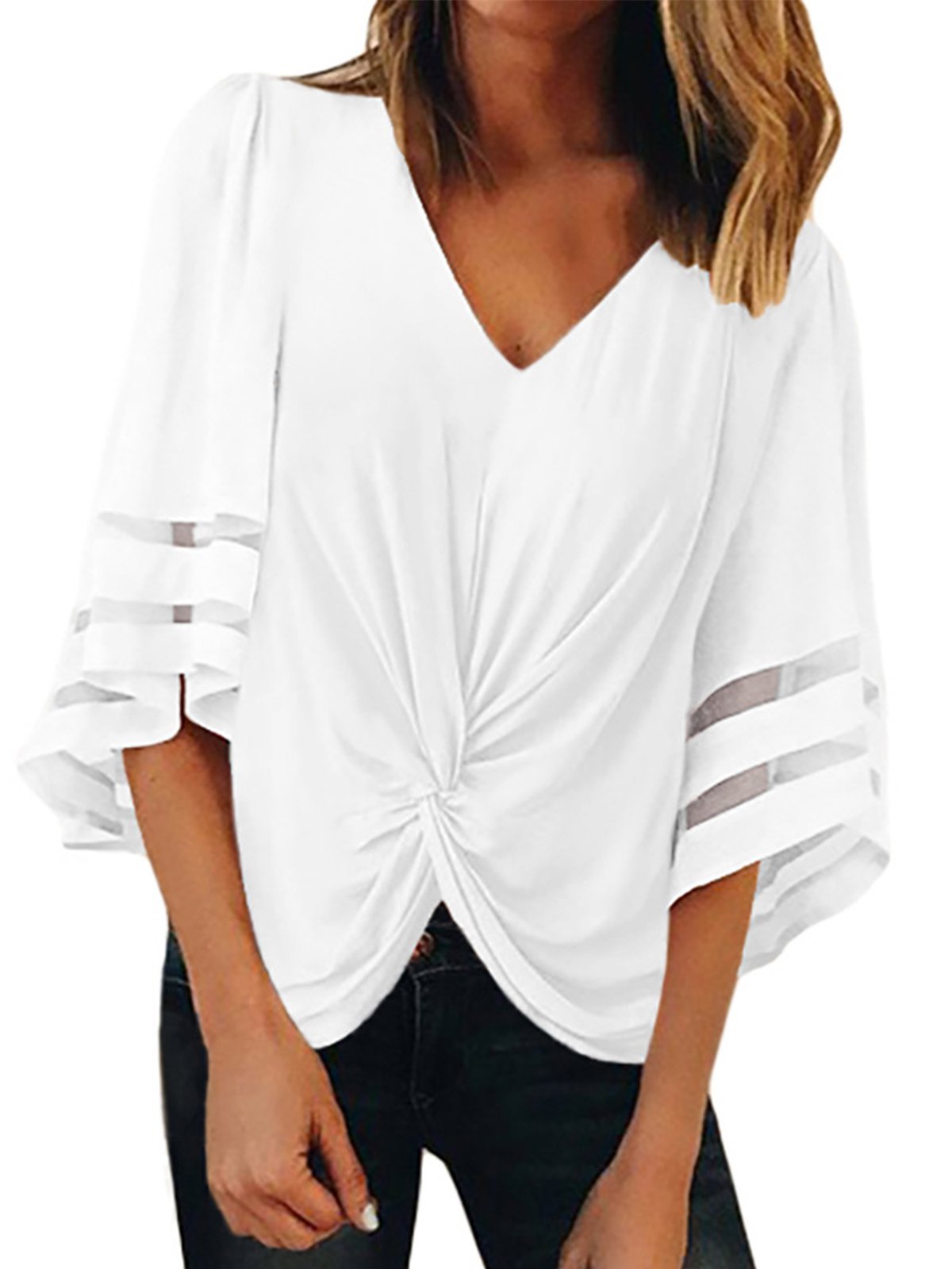 V Neck Short Sleeve Casual Shirts & Tops