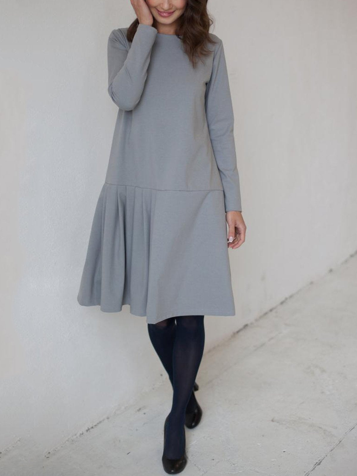 Light Gray Long Sleeve Linen Dresses