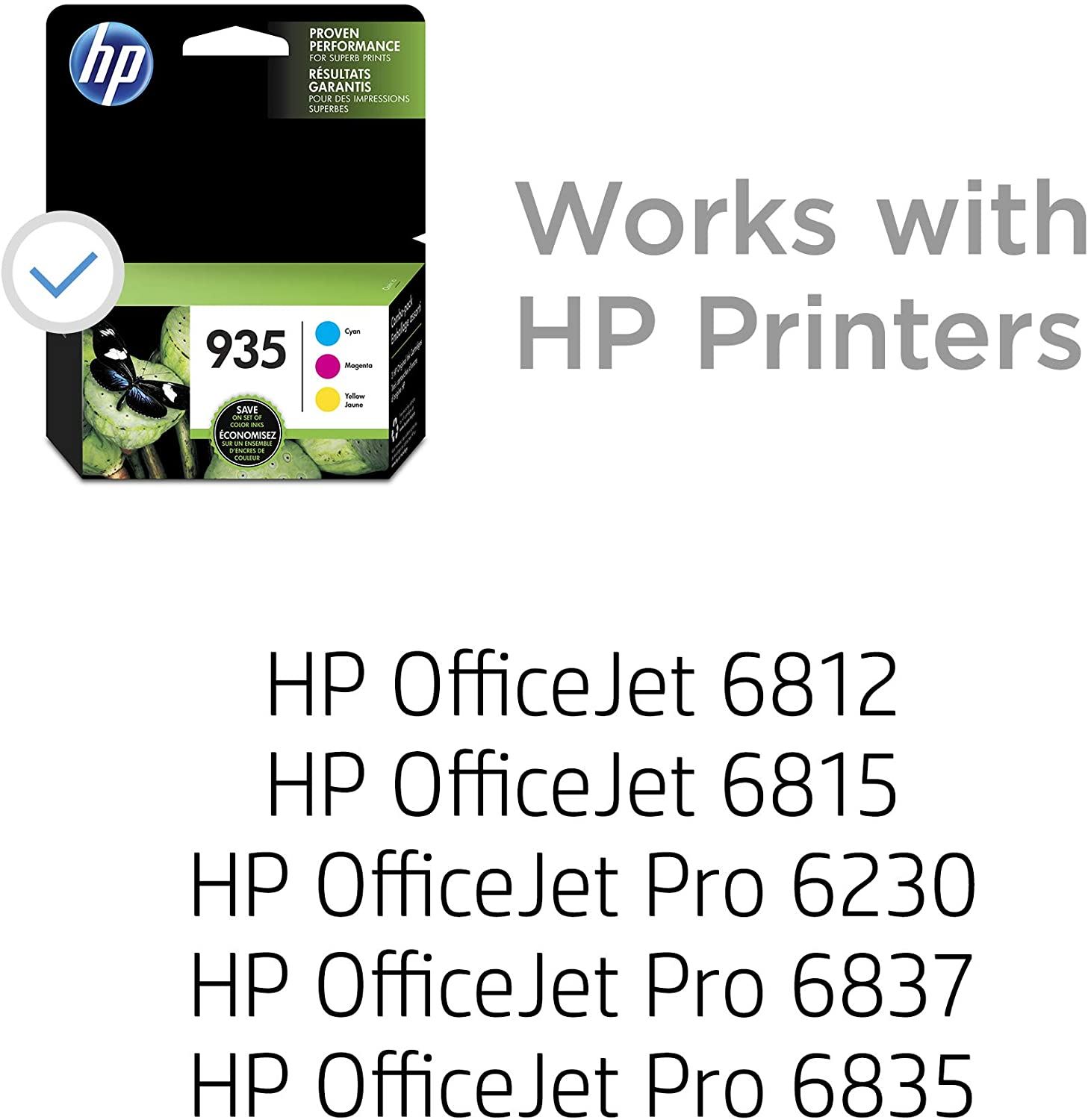 HP 935 | 3 Ink Cartridges | Cyan, Magenta, Yellow | C2P20AN, C2P21A, C2P22AN
