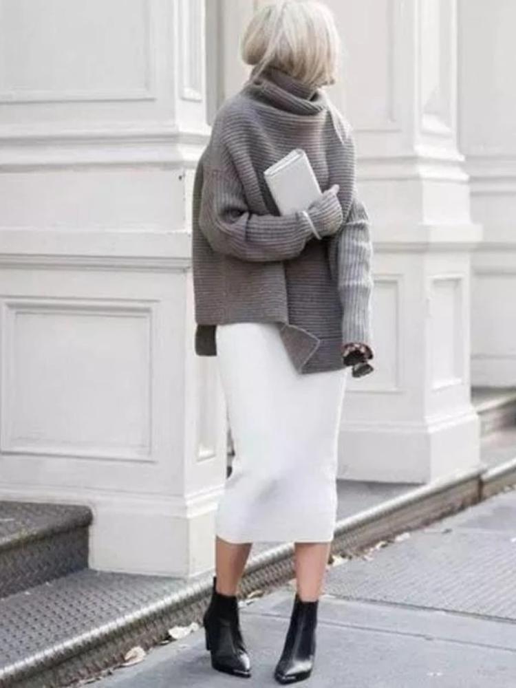 Casual Pure Color High Neck Sweater