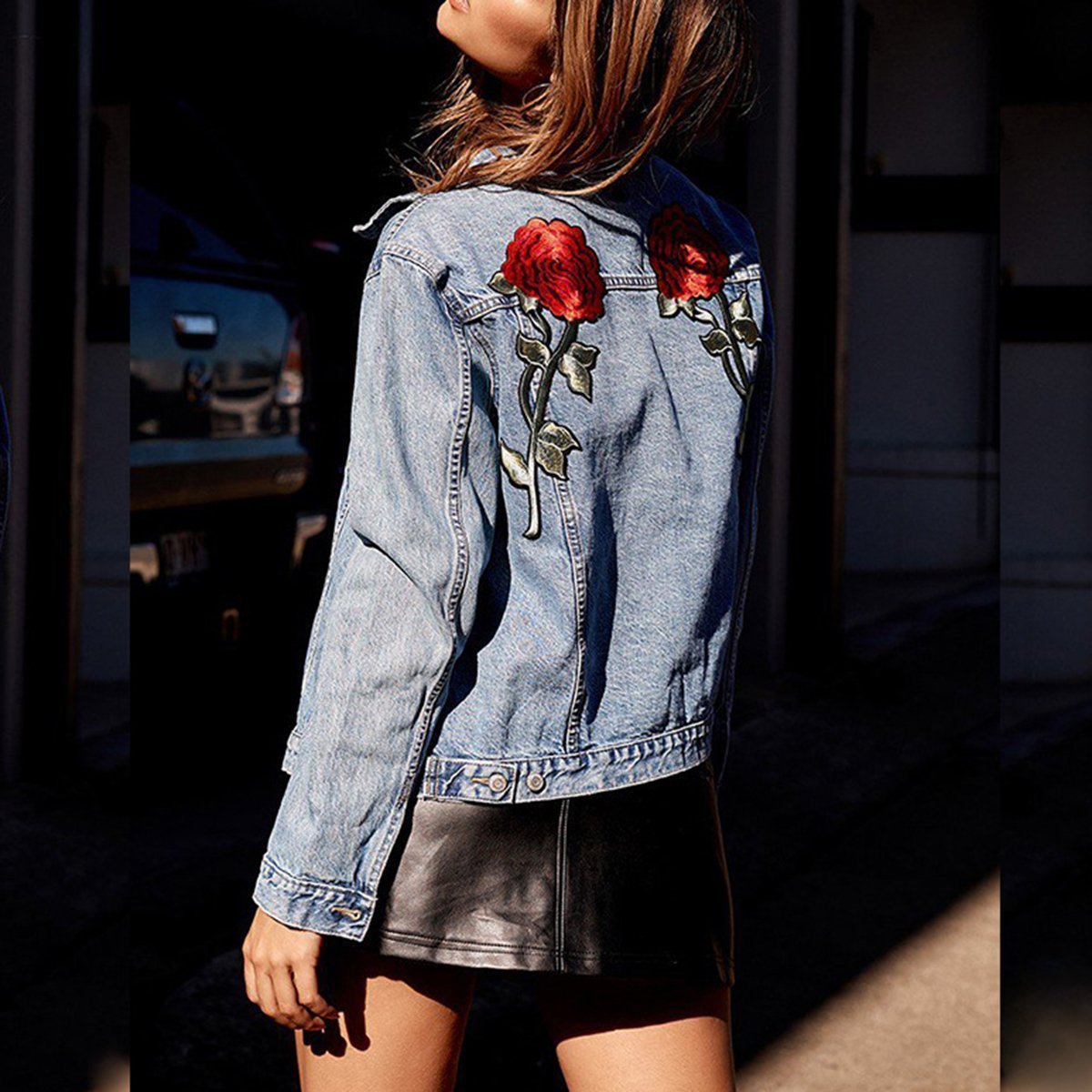 Flower Embroidered Denim Jacket Cover Ups