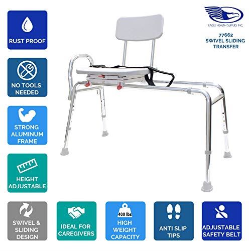 Bathtub Transfer Bench and Shower Chair (Reg) (77662). Swiveling and Sliding system