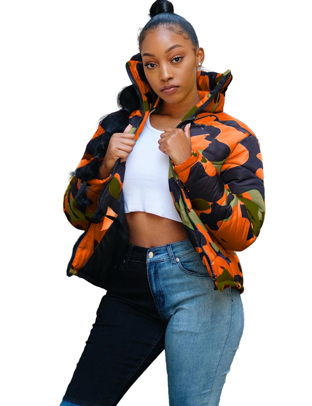 Winter Zipper Up Camou Padded Jacket