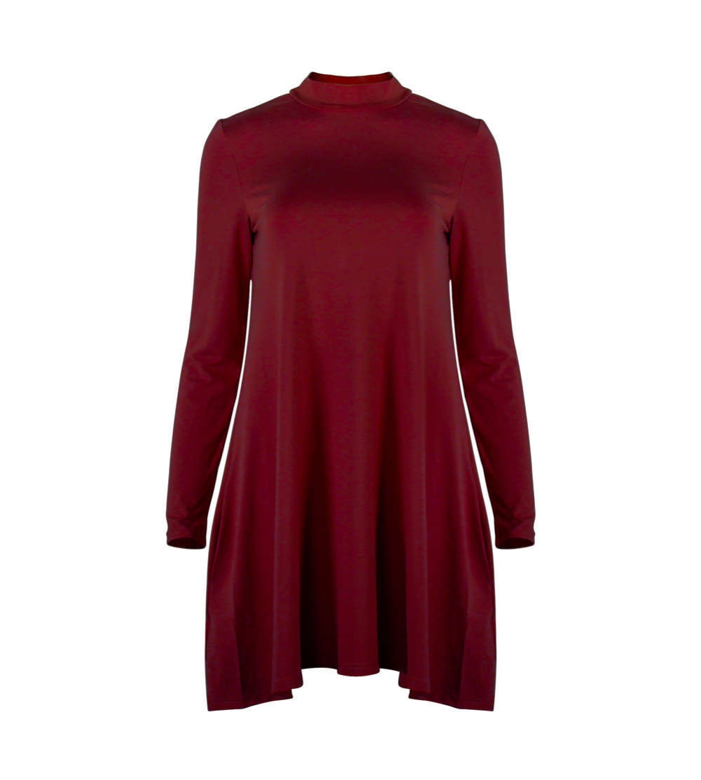 Autumn Plain A-Line Pocket Shirt Dress