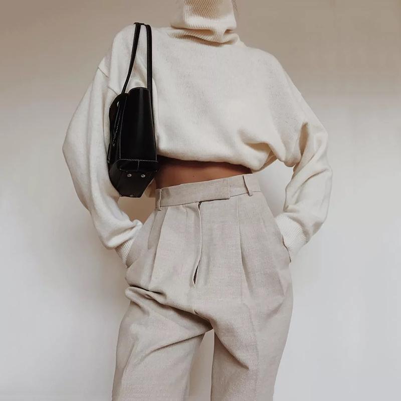 Women's Commuting Pure Color Shoulder Sleeve High Collar Sweater