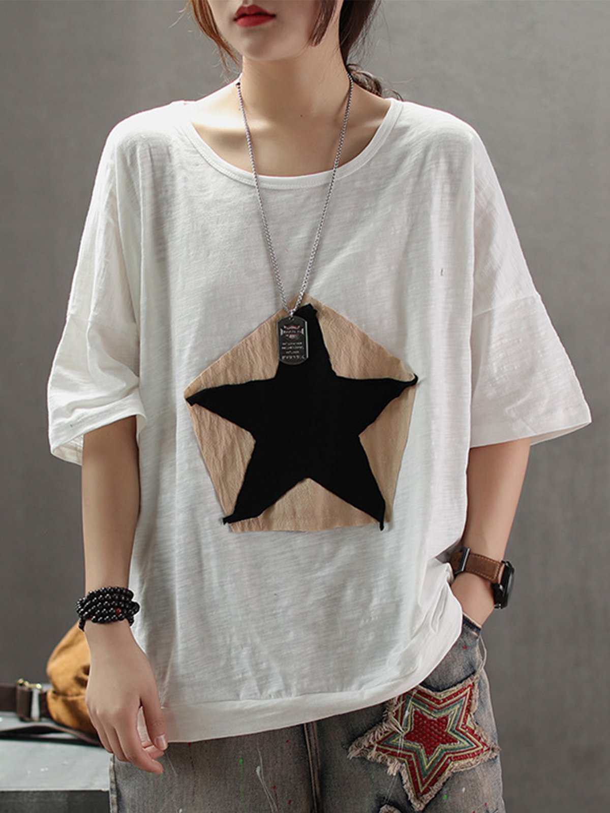 Printed Short Sleeve Round Neck Shirts & Tops