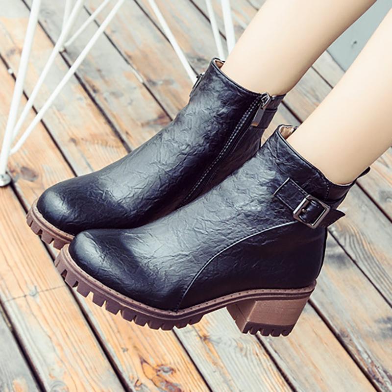 Women PU Booties Casual Comfort Zipper Shoes