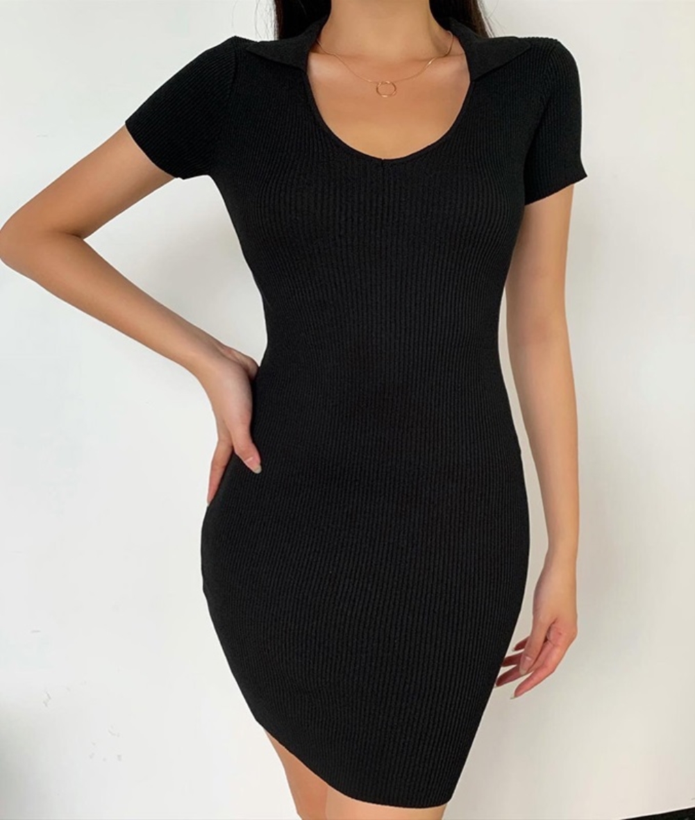 Sexy Black Knitted Mini Dress