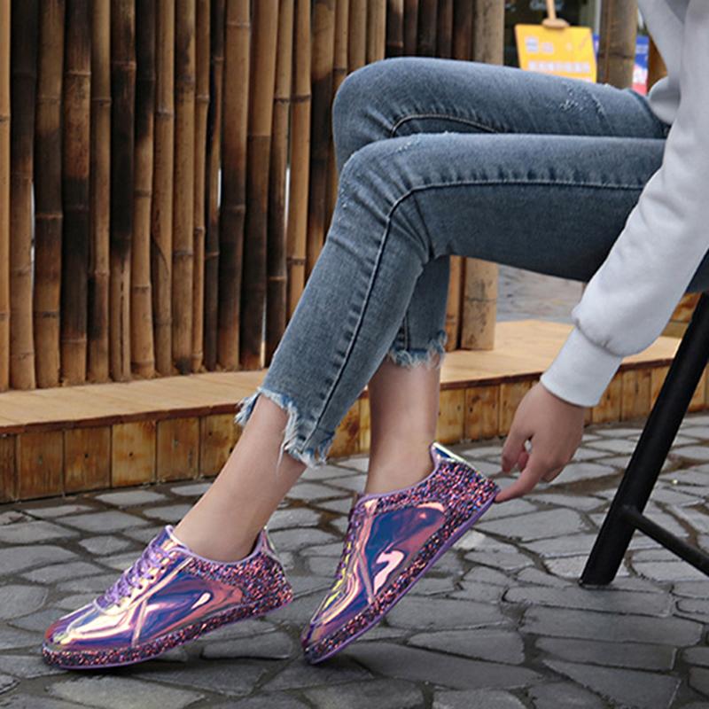 Euramerican Style Lace-Up Low-Top Metal Sneakers