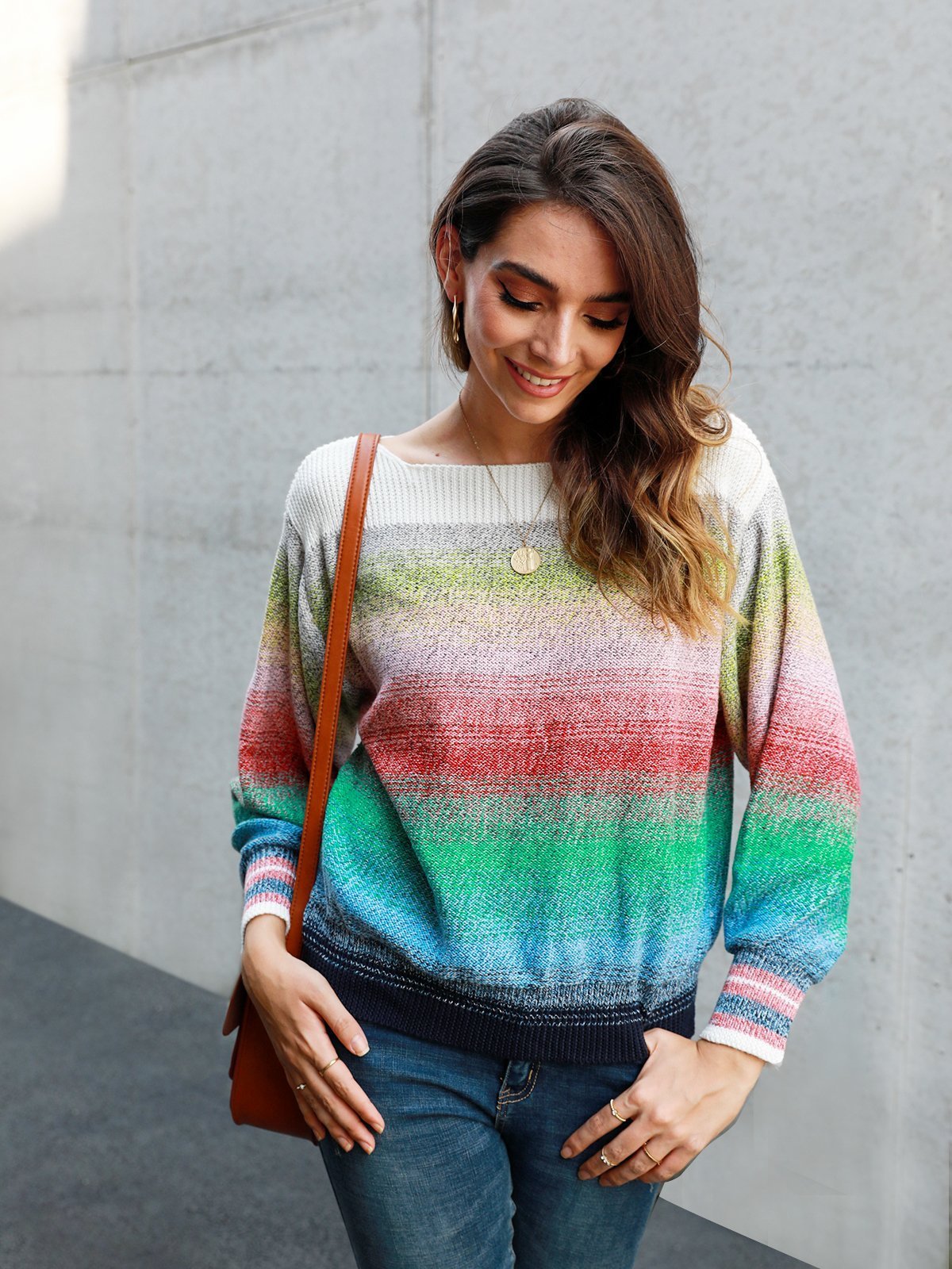 Color-Block Casual Ombre/tie-Dye Shift Sweater