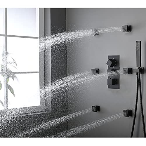 Jets System, 12 Inch Wall Mount LED Rainfall Shower Head with 6 Body Sprays
