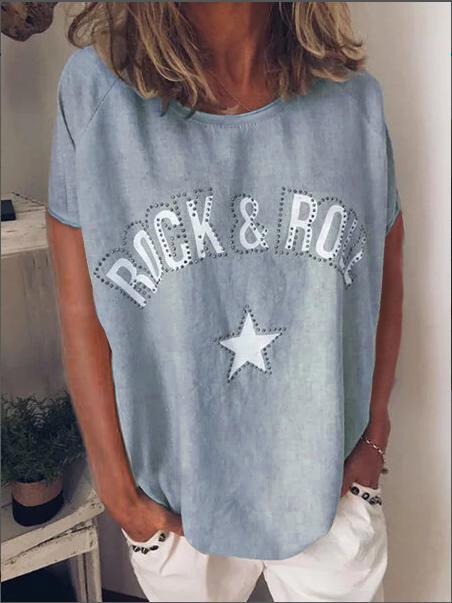 Cotton-Blend Casual Short Sleeve Round Neck Shirts & Tops