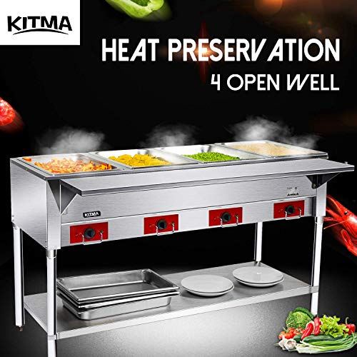 110V Food Warmer Commercial- Stainless Steel Steam Table, 4 Top Opening