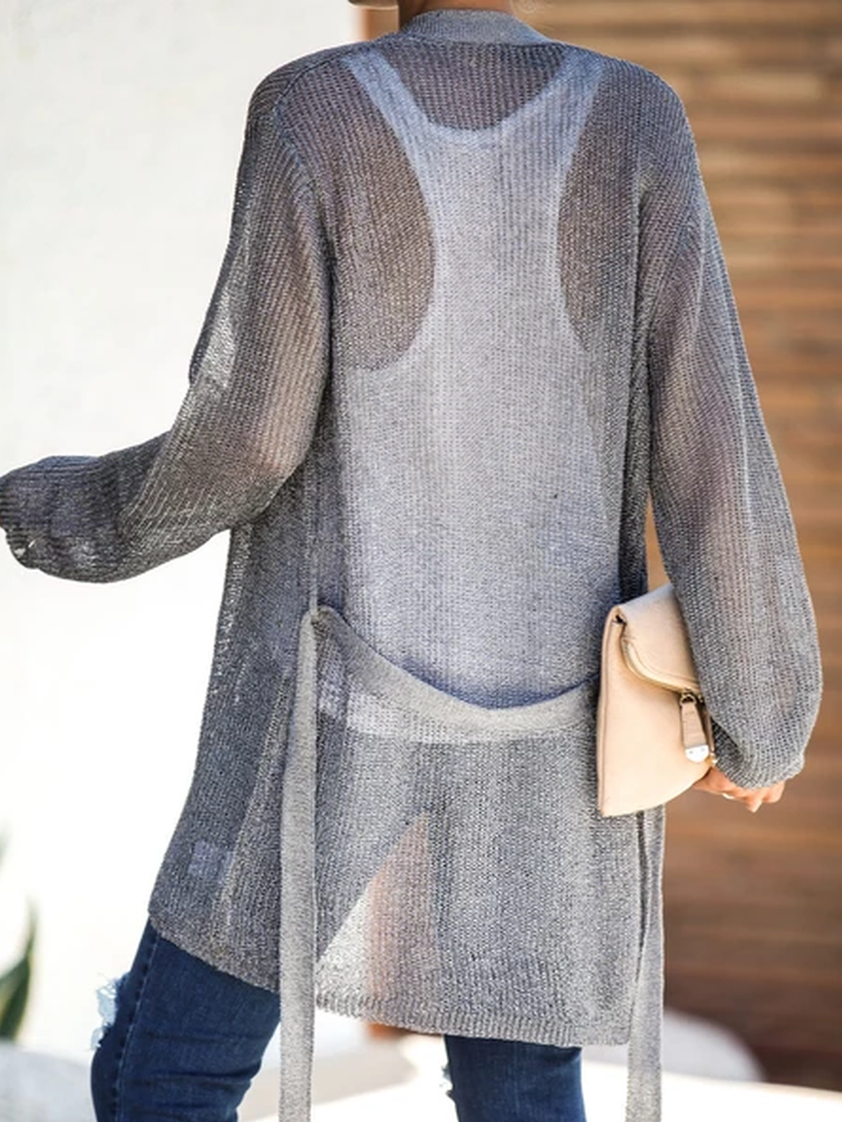 Solid Cotton-Blend Casual Outerwear