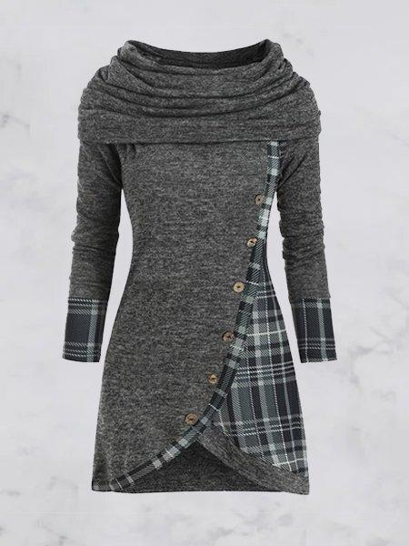 Gray Long Sleeve Casual Dresses