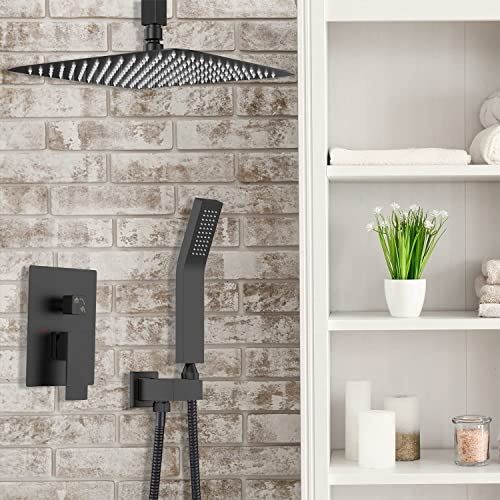 Black Shower Faucet GGStudy Bathroom Luxury Rain Mixer Shower Combo Set