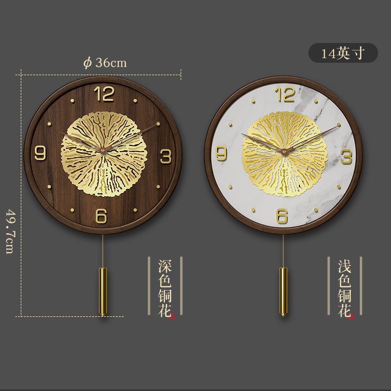 Living room household fashion solid wood pure copper wall clock