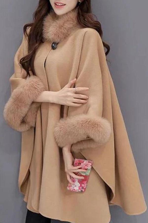 Hairy Collar Temperament Pure Color Shawl Coat