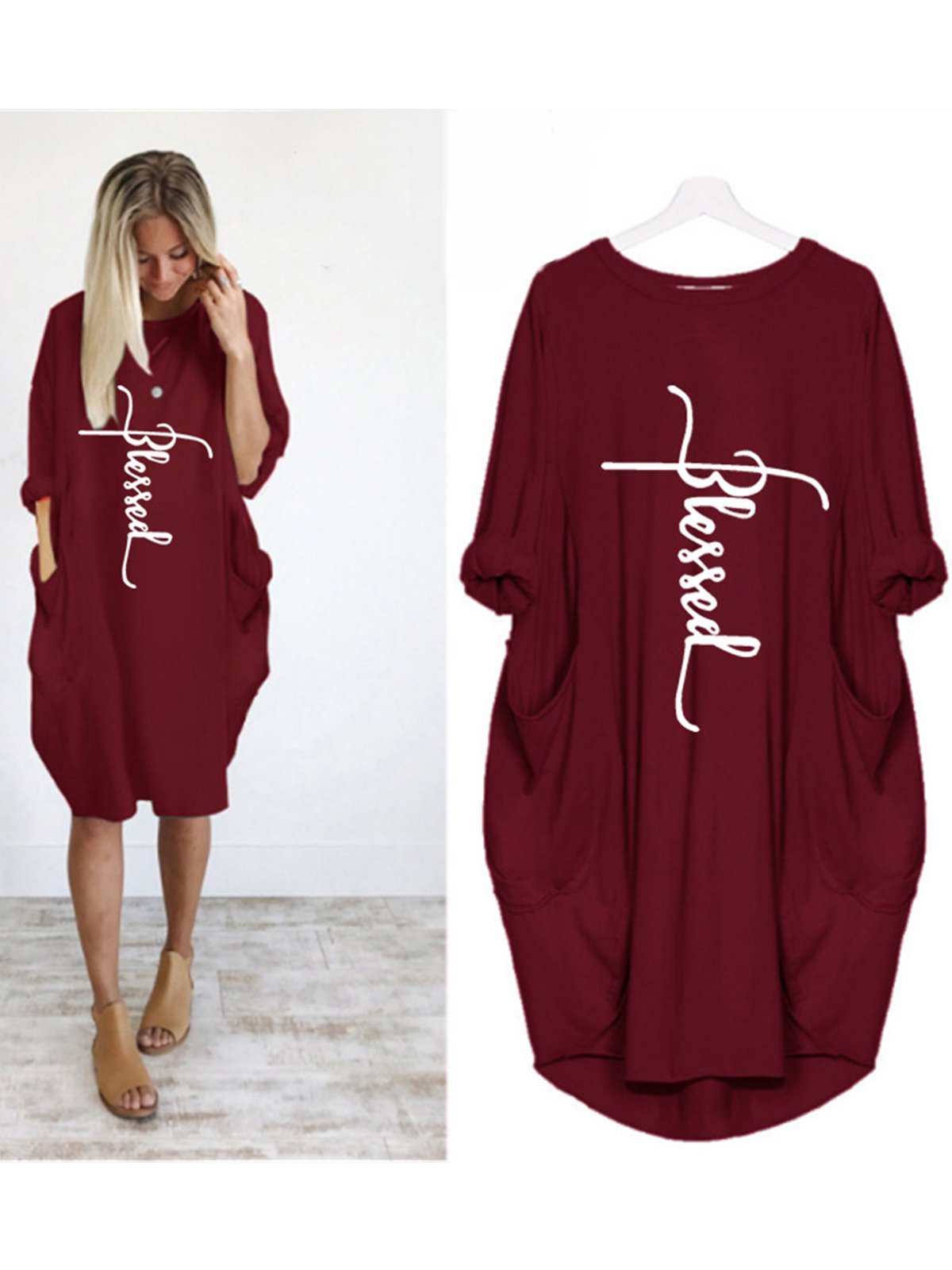 Casual Plus Size Round Neck Short Sleeve Shirt Dresses