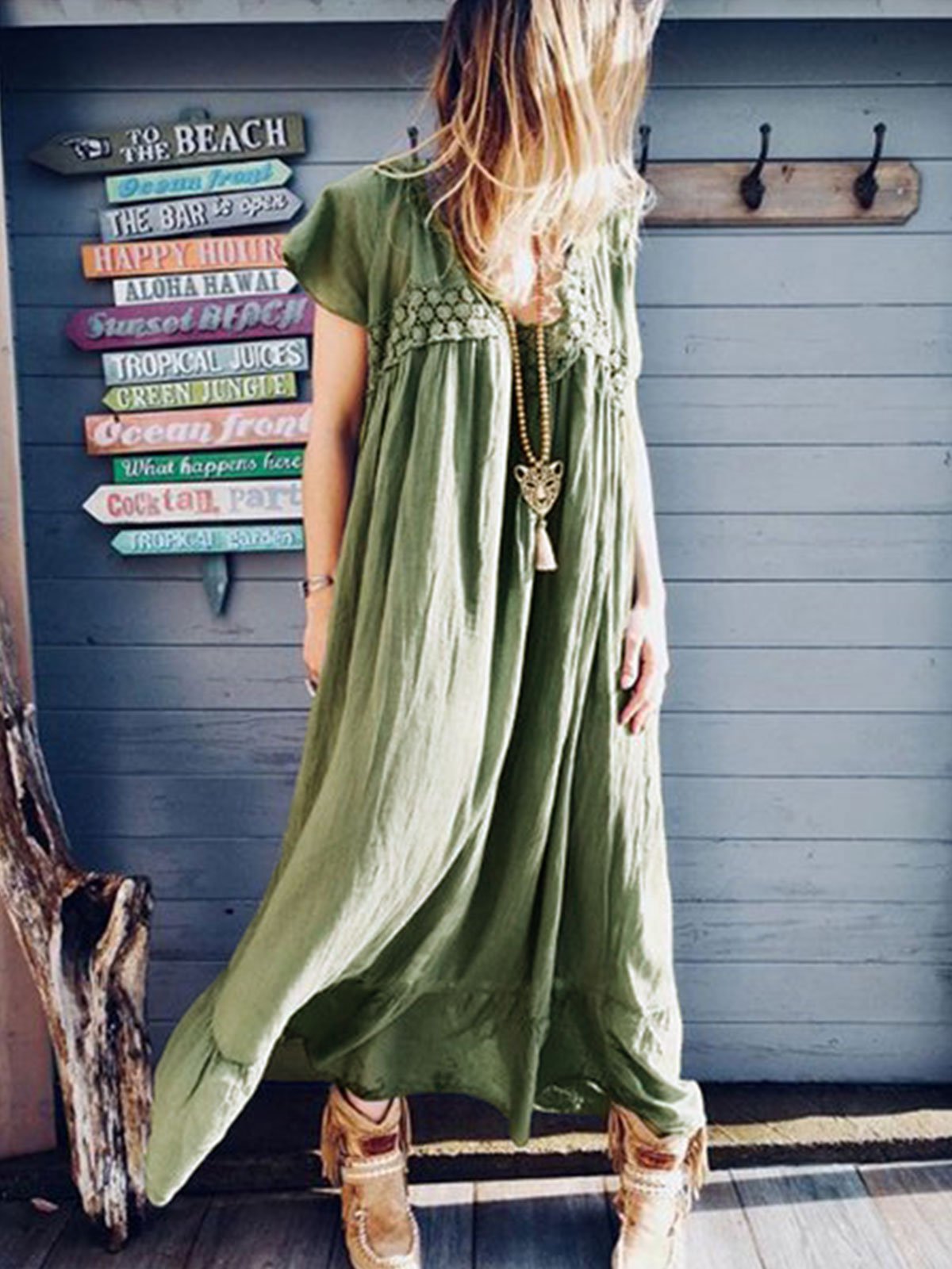 Patchwork V Neck Short Sleeve Dresses