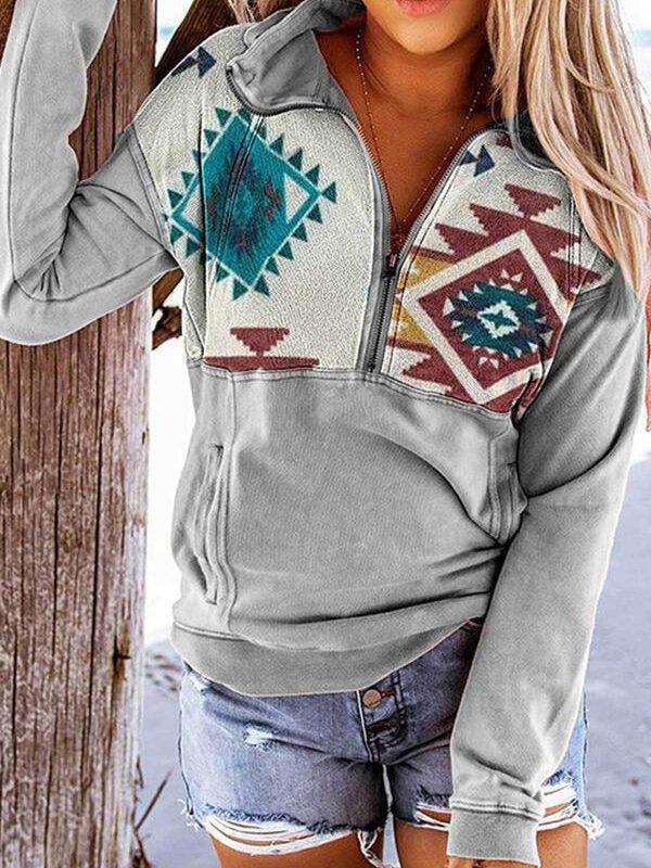 Long Sleeve V Neck Cotton-Blend Striped Sweatshirt