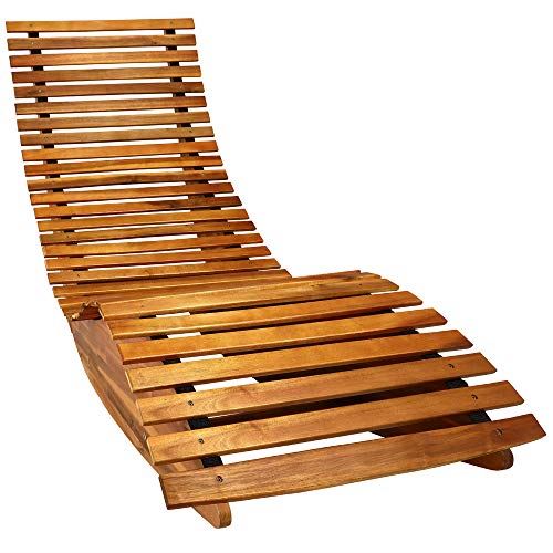 cucunu Chaise Lounge Outdoor in Weatherproof Acacia Wood for Patio, Pool or Spa I Rocking Sun Lounger Chair for Sunbathing I Patio Lounge Chair