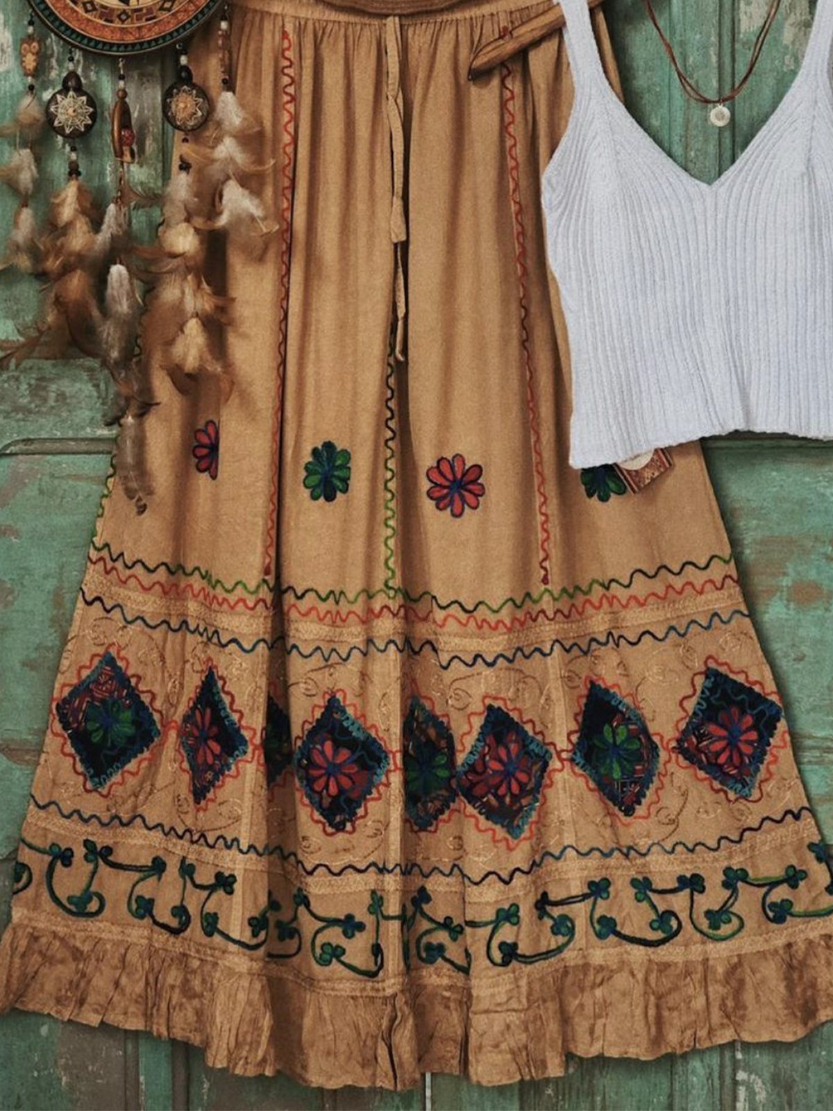 Boho Beach Vintage A-Line Floral-Print Skirts