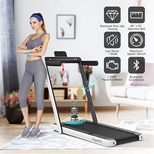 Goplus 2 in 1 Folding Treadmill with Dual Display, 2.25HP Superfit Under Desk Electric Pad Treadmill, White