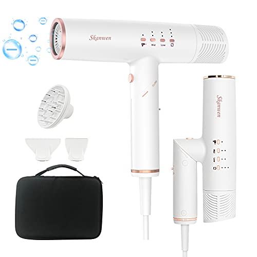 Foldable Hair Blow Dryers with 4 Settings, 3 Speed, 3 Temperatures,2 Nozzles