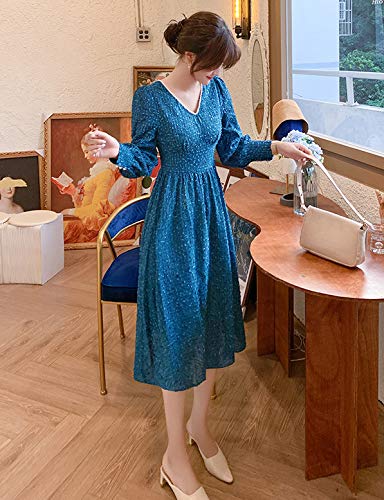 女士 可爱 优雅 V领 修身 长袖 长款 优雅 连衣裙 YM166