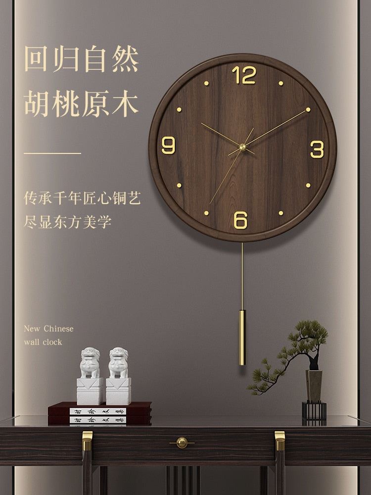 Living room household fashion solid wood pure copper wall clock