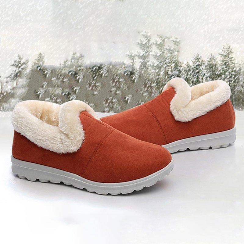 Fabric Flat Heel Boots Fur Lined Slip-on Winter Comfort Shoes