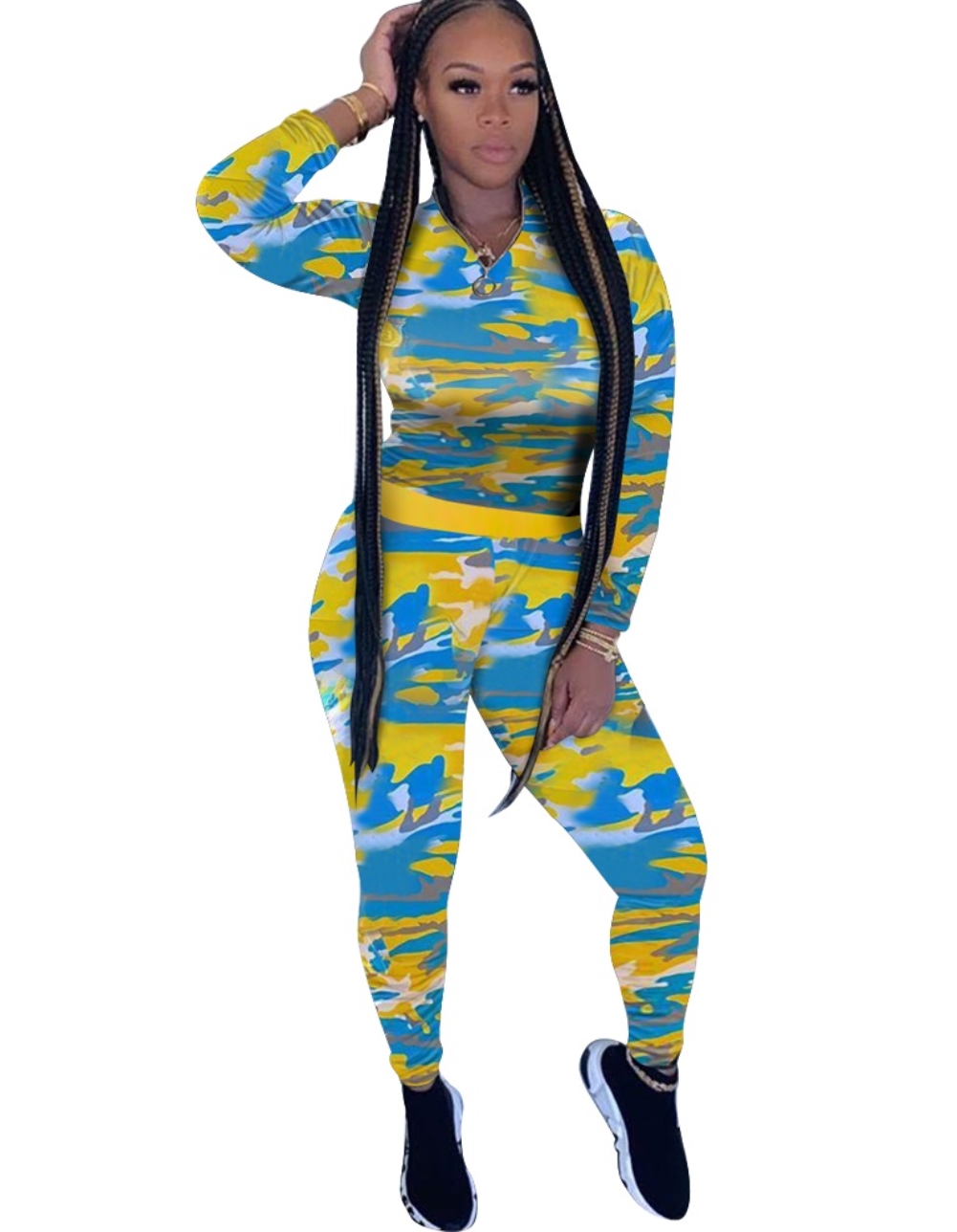 Camou Print Two Piece Matching Pants Set