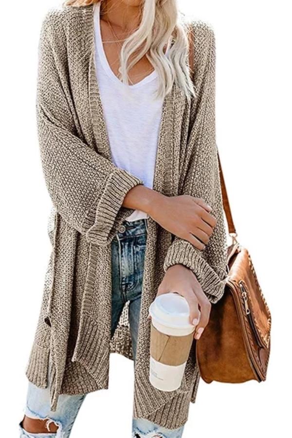 Casual Side Slit Soft Long Sleeve Midi Sweater Cardigan