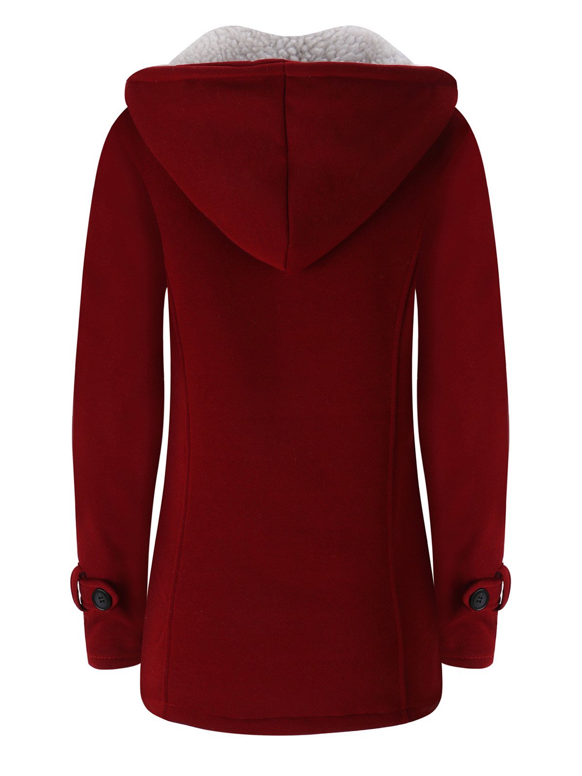 Women Horn Button Coton Fleece Hooded Duffle Coat