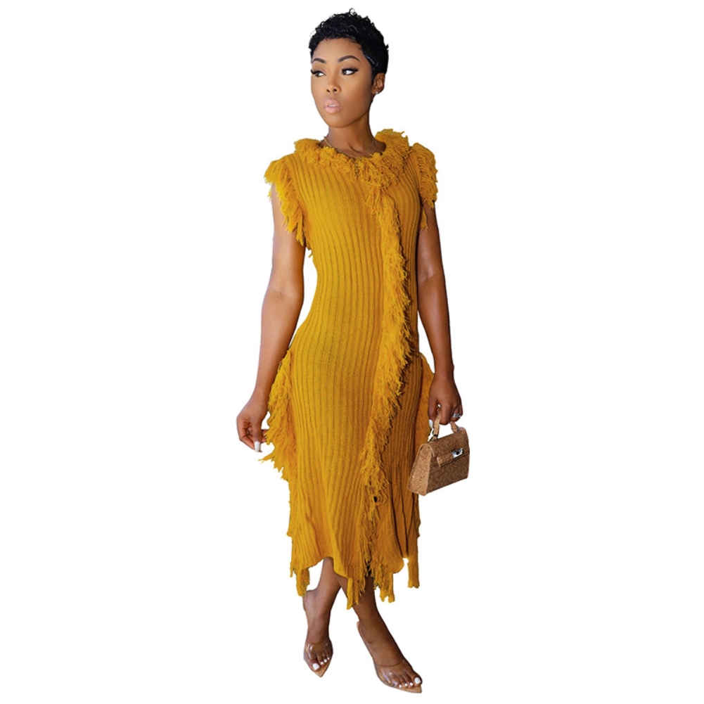 Autumn Knitted Fringe Sleeveless Sweater Dress