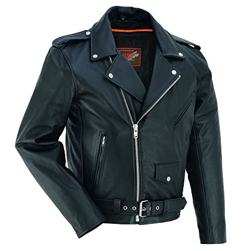 Men鈥檚 Classic Plain Sided Motorcycle Leather Jacket / XL