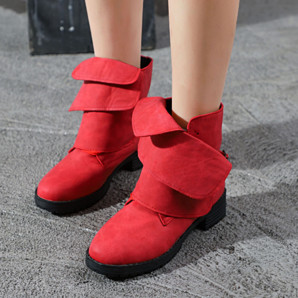 Gray Spring/Fall Buckle Chunky Heel Daily Boots