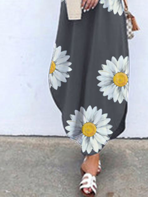 Gray Floral A-Line Knitted Dresses