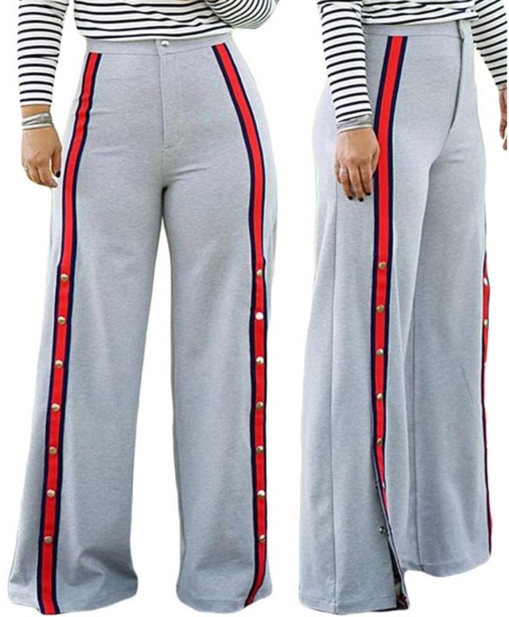 Casual Grey High Waist Slit Trousers