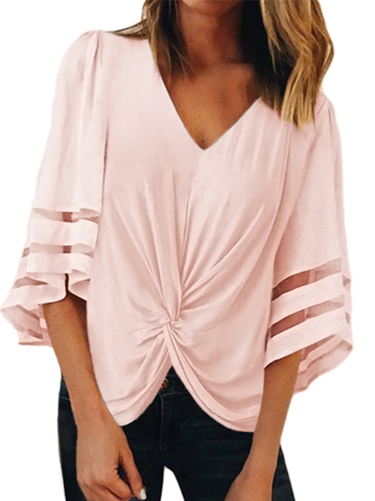 V Neck Short Sleeve Casual Shirts & Tops