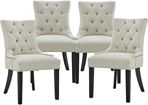 Dining Accent Chairs Set of 4 Beige Fabric Dining Chairs