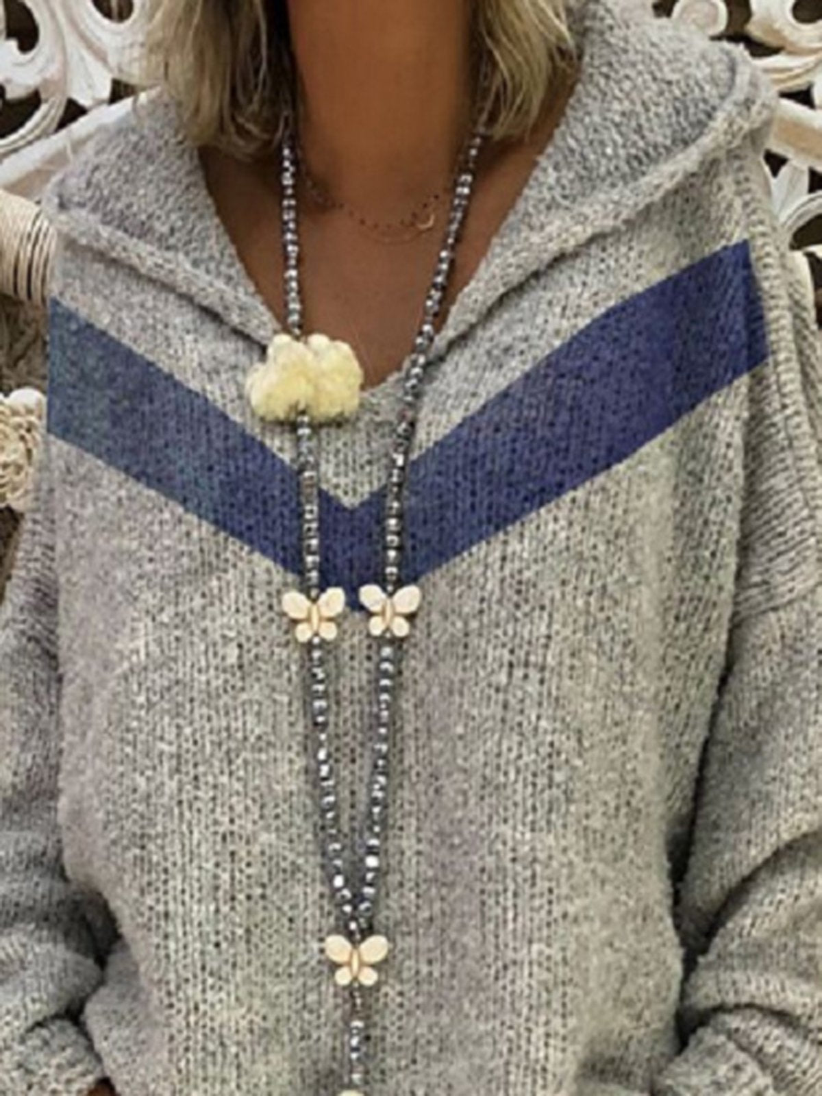 Paneled Acrylic Long Sleeve Hoodie Sweaters