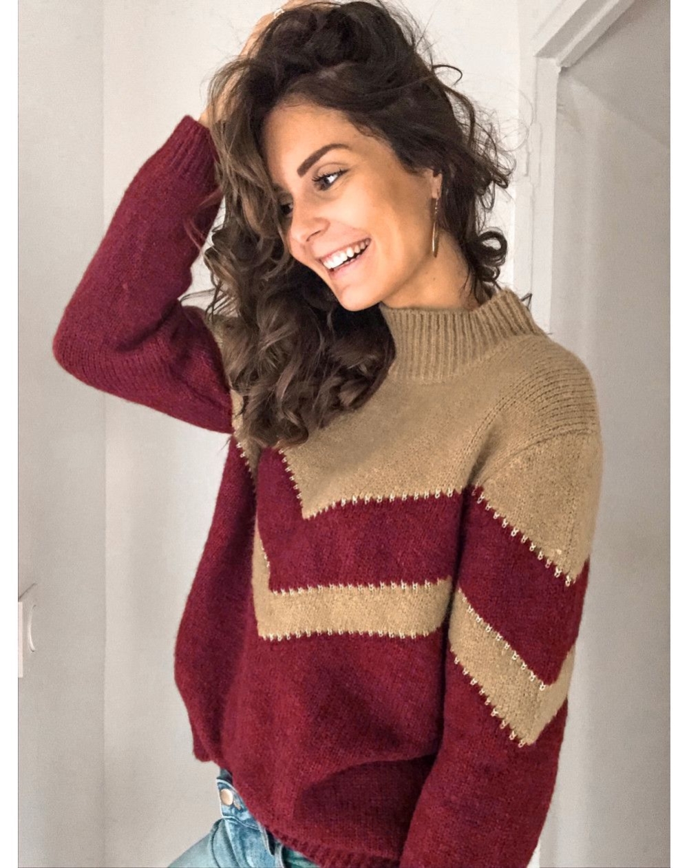 O Neck Wavy Striped Loose Pullover Sweater